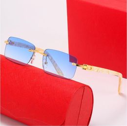 Blue rimless women sunglasses Bright colored lenses fashion sunglasses farmeless Ornamental UV400 Adumbral with box luxury classic brand carti glasses