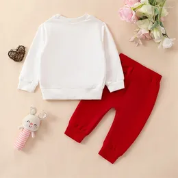 Clothing Sets Infant Baby Boy Girl Fall Winter Clothes Funny Letters Sweatshirt Pullover Tops Heart Patch Red Pants Set Valentines Outfit