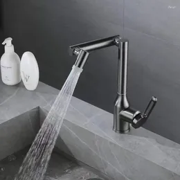 Bathroom Sink Faucets Grey 304 Stainless Steel Swivel Basin Faucet Deck Mounted And Cold Mixer Tap Single Hole Handle