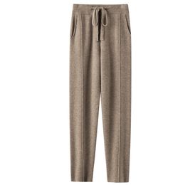 Women's Pants Capris ATTYYWS Ladies autumn and winter 100% cashmere wool pencil pants loose all-match wool knit casual long women pencil pants 230422
