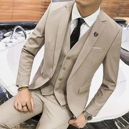 Men's Suits Khaki Man's For Wedding Party Costume Three Piece Groom Tuxedos Jacket Pans Vest Notched Lapel Blazer Waistcoat