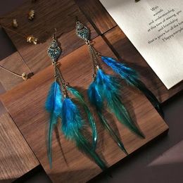 Dangle Earrings Handmade Natural Feather Drop Vintage Bohemian Multicolor Pheasant In Women's Ears For Winter Parties