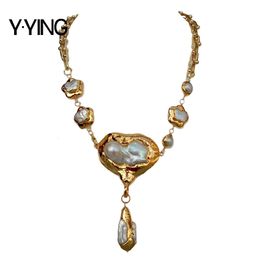 Chokers YYING Cultured White Keshi Flower Pearl Chain Necklace Big Pearl Pendant 20 231121