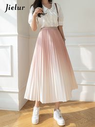 Skirts Jielur Gradient Colour Skirt for Women Korean Version High Waist Thin Drape Pleated Skirt Elegant Medium Length A-Line Skirt 230422