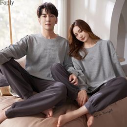 Women's Sleepwear 100% Cotton Couple Pajamas Sets for Women Men Plus Size Sleepwear Comfortable Homewear Autumn Winter Leisure Loungewear Pijamas 231122