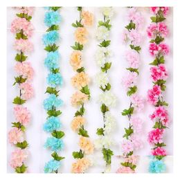 2.2M Artificial Cherry Blossom Flowers Wedding Garland Ivy Decoration Fake Silk Vine For Party Arch Home Decor String Drop Delivery Dhrpc