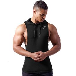 Men's Tank Tops Brand Mens Gym Clothing Bodybuilding Muscle Guys Fitness Hooded Top Vest Stringer Sportswear Cotton Sleeveless Shirt Hoodie 230422