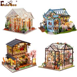 Doll House Accessories CUTEBEE DIY Dollhouse Wooden Miniature Mini Doll House with Garden to Build Furniture Kit Casa Toys for Children Birthday Gift 230422