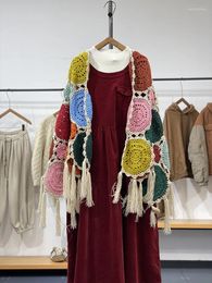 Scarves Spring Autumn Women Japan Style Mori Kei Girl Loose Comfortable Soft Woolen Hollow Out Crochet Cape/Scarf