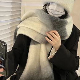 Scarves Winter Thickened Cashmere Scarf Womens Colourful Striped Plain Large Soft and Warm Shawl Fashion Accessories 231122