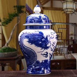 Vases Antique Chinese Dragon Classical Qing Ceramic Big Ginger Jar Blue And White Porcelain Floor Vase For Precious Gift2489