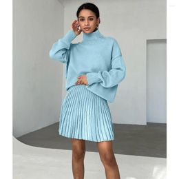 Skirts Knit Mini Dress Autumn Winter 2023 Female Elegant Temperament High Waisted A Knitted Pleated Skirt(Just Short Skirt No Top)