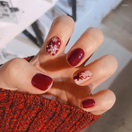 False Nails High Quality 24pcs Snowflake Nail Patch Red Wine Glue Type Removable Short Paragraph Fashion Manicure