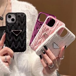 IPhone15 Luxury Pleuche Phone Cases Luxury Designer Letter Pattern Winter Shell Cell IPhone13 Pro Max 14Plus Rhinestone Print Cell Phone Case 4 Colours