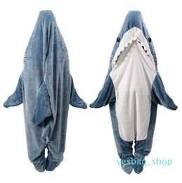 Blankets Cartoon Shark Sleeping Bag Pajamas Office Nap Shark Blanket Karakal High Quality Fabric Mermaid Shawl Blanket For Children Adult GA