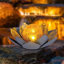 Garden Decorations Solar Led Light For Country House Lotus Shape Night Lights Yard And Home Decor Cracked Glass Ball Waterproof Lawn Lamp 231122