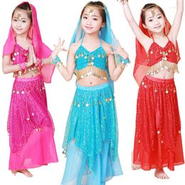 Stage Wear Belly Dance Costume Clothes Kids Child Children Gift 2pcs-4pcs Top&Skirt&Headband&Bracelet 5 Colors.