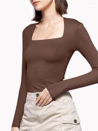 Women's T Shirts Womens Y2K Long Sleeve Fall Fashion Crew Neck Crop Tops Basic Layering Workout Slim Fitted