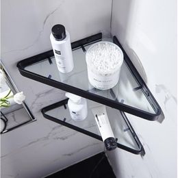 Bathroom Shelves Bathroom Shelf Aluminium Shower Shelf Glass Shower Shelf Black Finish Storage Suction Basket Storage Rack Bathroom Accessory 230422