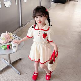 Clothing Sets Baby Girls Clothing Sets Summer Children T Shirt Shorts 2 Pieces Suit Strawberry Kids Casual Sportswear Infant Clothes 2-8 Years 230422