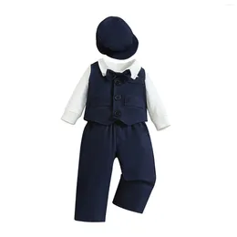 Clothing Sets Toddler Kids Boys Gentleman's Dress Costume 4PCS Shirts Vest Pants Hat Child Baby 6 Month Boy Track Suits For Girls