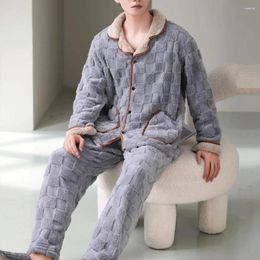 Men's Sleepwear Men Thick Pajamas Winter Loungewear Plush Warm Coat Coral Fleece Pants Set For Cozy Homewear