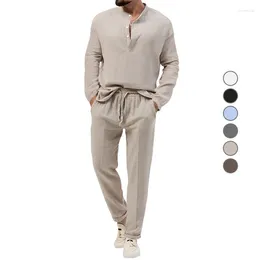 Men's Tracksuits Classic Mens Solid Colour Tracksuit Henry Shirt Sweatshirts Suit Male Jogger Pants Daily Casual Sports Tshirt Jogging