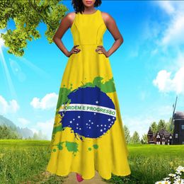 Casual Dresses Yellow Brazil Flag Printed Women Maxi Dress 2023 Fashion High Waist Sleeveless Long Summer Streetwear For Girls