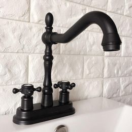 Kitchen Faucets Black Oil Rubbed Brass Dual Handle Double Hole Deck Mounted Bathroom Basin Sink Mixer Tap Cold And Faucet 2hg079