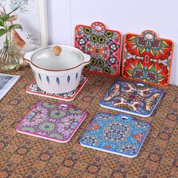 Table Mats 4 X Bohemian Style Ceramic Insulation Pad Creative Square Perforated Pot Southeast Asia Party Kitchens Diningtable Decor Mat