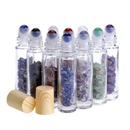 Essential Oil Diffuser 10ml Clear Glass Roll on Perfume Bottles with Crushed Natural Crystal Quartz Stone,Crystal Roller Ball Wood Grai Gaim