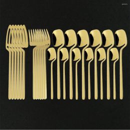 Dinnerware Sets 24Pcs Gold Dinner Mirror Cutlery Set Knife Fork Spoon 18/10 Stainless Steel Tableware Kitchen Silverware