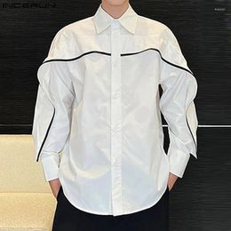Men's Casual Shirts INCERUN Men Lapel Long Sleeve Patchwork Loose Korean Style Clothing 2023 Streetwear Fashion Male S-5XL