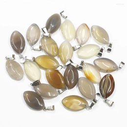 Pendant Necklaces Natural Grey Agate Stone Horse Eyes Marquise Necklace Reiki Charm DIY Fashion Jewelry Accessories Making Wholesale 24Pcs