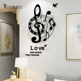Musical Notes Art Creative Large Wall Clock Modern Design 3D Fashion Acrylic Clocks Watch Living Room Home Decor 210264W