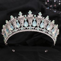 Wedding Hair Jewellery DIEZI Baroque Elegant Princess Green Blue Opal Crystal Tiara Crown Luxury Queen Tiara Wedding Hair Dress Accessories Jewellery 231121