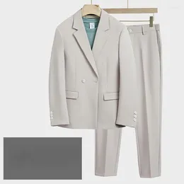 Men's Suits (Blazer Elastic Waist Trousers)Korean Version Solid Colour Casual Suit Large Size Loose Breathable Professional