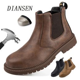 Dress Shoes Water Proof Safety Work Shoes For Men Steel Head Leather Boots Male Footwear Indestructible Construction Work Shoes Brown 231122