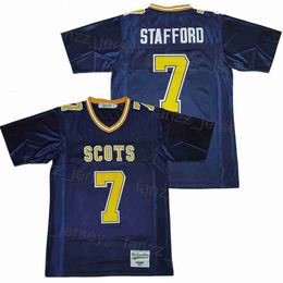 Piłka nożna Highland Park Jersey High School 7 Matthew Stafford College All Siched Retro Team Away Navy Blue Cotton Moive University oddychający mężczyźni