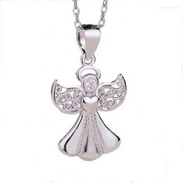Chains Real Solid 925 Sterling Silver Handmade Pave Crystal Guardian Angel Pendant Or Necklace Jewellery