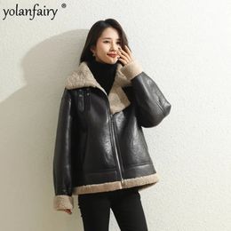 Women's Fur Faux Fur Trend Winter Natural Fur Coat Women's Real Sheep Shearing Fur Jacket Female Sheepskin Coats Lamb Fur Motorcycle Jacket Manteaux 231122