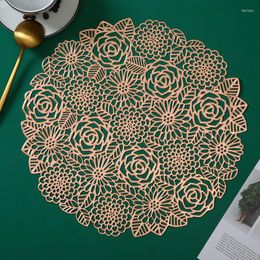 Table Mats Mat Rose Flower Bronzing Pvc Placemat Hollow Insulation Pads Bowl Home Christmas Decor Heat Resistant