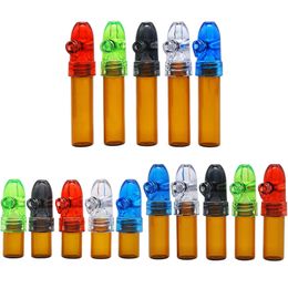 Wholesale Glass Snuff Bullets Snorter Bottle Smoking Pipes Pill Case Containers Kit Portable Sniff Pocket Durable Snuffer Mix Colour 3 Sizes 53mm 67mm 82mm