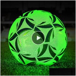 Balls Style Luminous Soccer Ball Reflective Night Glow Football Size 4 5 Pu Slip Resistant Adt Child Training Futbol 230113 Drop Deliv Dhbuf