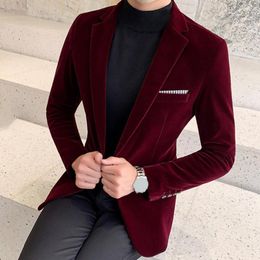 Men's Suits Stylish Suit Jacket Spring Men Blazer Solid Color Single Button Slimming Velvet