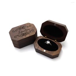 Jewelry Pouches I Love You Laser Logo Mini Proposal Ring Box High End Black Walnut Wood RingsJewelry Storage Case Wedding Birthday Women