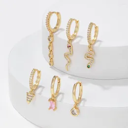 Hoop Earrings 2pcs Gold Plated Stainless Steel Cute Circular Cone For Women Snake Chain Zircon Piercing Huggies Fashion Jewellery