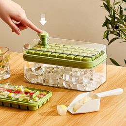 Ice Cream Tools Big Size 32/64 Slots Mould Cube Trays With Lid Creative 2 in 1 Moulds And Storage Box Remove ice One Click 230422