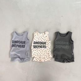 Rompers INS Summer born Baby Boy Girl Clothing Set Sleeveless Letter Print Cotton Vest TopsElastic Waist Shorts 2PCS Casual Outfits 230421