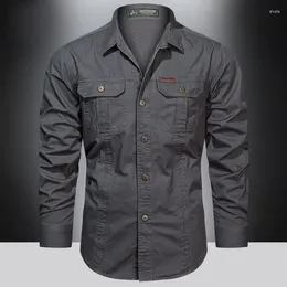 Men's Casual Shirts 2023 Cargo Shirt Men Long Sleeve Cotton High Quality Camisa Militar Overshirt Brand Clothing Black Blouses 5XL